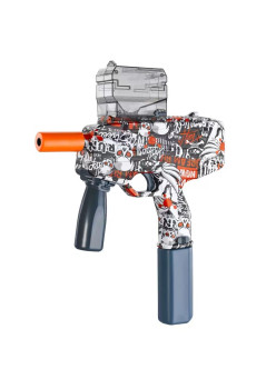 Mitraliera de jucarie electrica Flippy cu bile de hidrogen de gel, gun bluster, tragere in rafala, varsta peste 6 ani, ochelari de protectie, 5000 de bile incluse, cablu de incarcare, 40.1 x 31.6 cm, Mp9, rosu