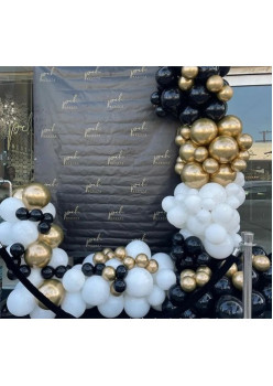 Set 163 Baloane din Latex, Flippy, Model Petrecere pentru Arcada, Baloane Party, 12 cm, 30 cm, 45 cm, Negru, Auriu, Alb