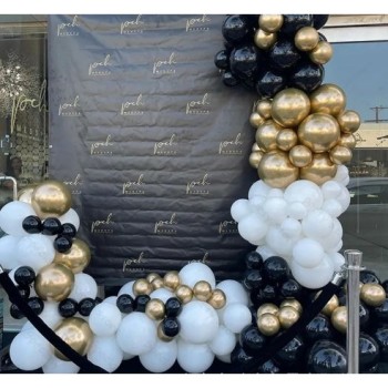 Set 163 Baloane din Latex, Flippy, Model Petrecere pentru Arcada, Baloane Party, 12 cm, 30 cm, 45 cm, Negru, Auriu, Alb