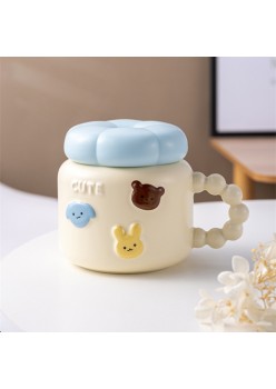Cana ceramica, Flippy, Model Cute, cu capac, GalbenDeschis