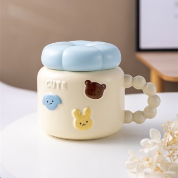 Cana ceramica, Flippy, Model Cute, cu capac, GalbenDeschis