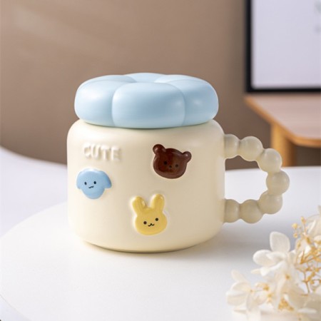 Cana ceramica, Flippy, Model Cute, cu capac, GalbenDeschis