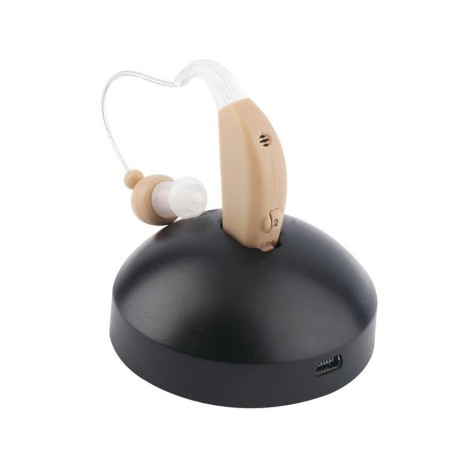 Aparat Auditiv BTE Reincarcabil, Flippy, JZ-1088F, Aparat Auditiv Auxiliar cu Statie de Incarcare, In EAR, Amplificator de Sunet, din ABS Silicon, Bej