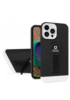 Husa Armor Design cu Stand pentru Apple iPhone 14 Plus (6.7) Negru/Alb, Suport Auto Magnetic, Protectie Antisoc, Flippy