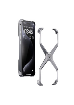 Husa Armor X Compatibila cu iPhone 15 Pro, Flippy, Aliaj de Aluminiu, Antisoc, Antizgarieturi, Impermeabila, Margini cu 2 Straturi, Aderent, Montare Usoara, Surubelnita Inclusa, Gri Metalizat
