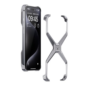 Husa Armor X Compatibila cu iPhone 15 Pro, Flippy, Aliaj de Aluminiu, Antisoc, Antizgarieturi, Impermeabila, Margini cu 2 Straturi, Aderent, Montare Usoara, Surubelnita Inclusa, Gri Metalizat