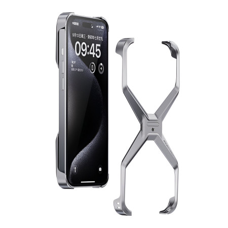 Husa Armor X Compatibila cu iPhone 15 Pro, Flippy, Aliaj de Aluminiu, Antisoc, Antizgarieturi, Impermeabila, Margini cu 2 Straturi, Aderent, Montare Usoara, Surubelnita Inclusa, Gri Metalizat