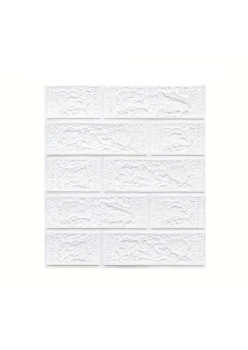Set 10 Placi Tapet 3D, Flippy, 35 x 38 cm, Grosime 3 mm, din Polietilena, Model Caramida, Suprafata acoperita 1.33 mp, Alb