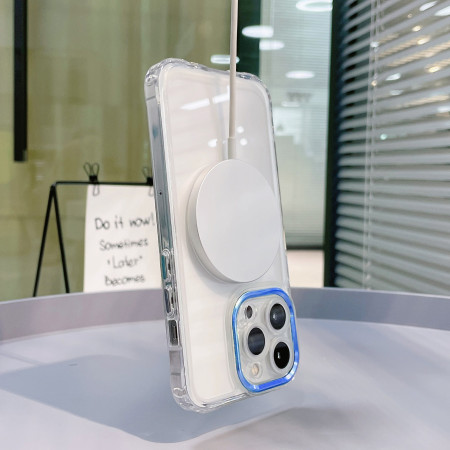 Husa MagSafe Silicone pentru iPhone 13 Pro, Flippy, Transparenta, Magnetica, Extra Protectie Camera Albastru