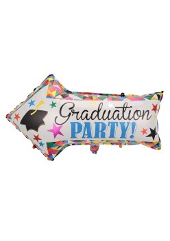Balon din Folie Metalizata, Flippy, Figurina Sageata, Tema Absolvire, 82x50 cm, Ambalaj Individual, Pai Inclus, Umflare cu Aer sau Heliu, Multicolor