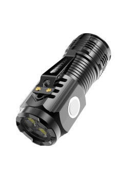 Lanterna cu 3 Nuclee Led, Flippy, Incarcare USB, Autonomie 4-20h, Raza Maxima 100-200 m, 5W, 4 x 4 x 9 cm, Suport de Agatat, Fund Magnetic, Negru
