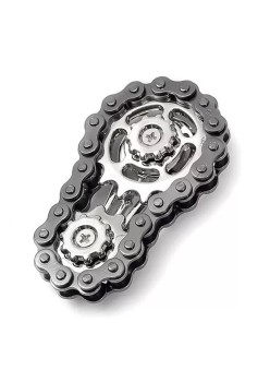 Jucarie Fidget Spinner Premium Anti Stres, Flippy, Giroscop din Aliaj, Jucarie din Metal de decompresie, forma Lant de Angrenaj de Bicicleta, 6 x 3.5 cm, Negru