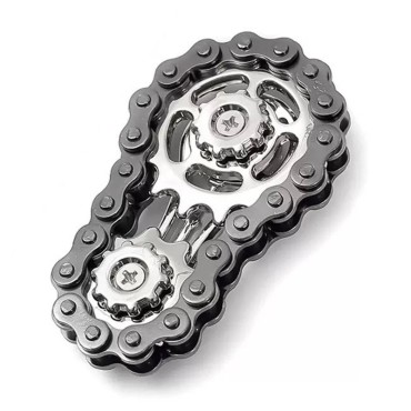 Jucarie Fidget Spinner Premium Anti Stres, Flippy, Giroscop din Aliaj, Jucarie din Metal de decompresie, forma Lant de Angrenaj de Bicicleta, 6 x 3.5 cm, Negru