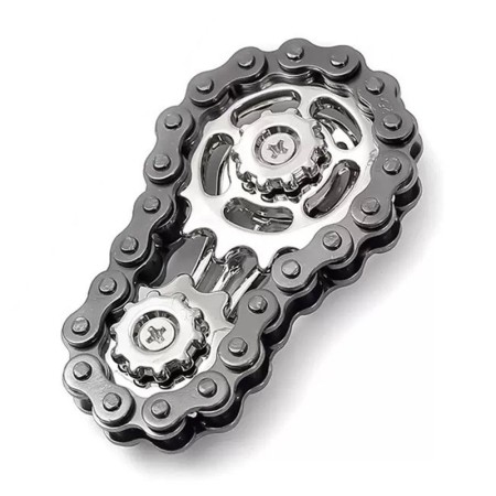 Jucarie Fidget Spinner Premium Anti Stres, Flippy, Giroscop din Aliaj, Jucarie din Metal de decompresie, forma Lant de Angrenaj de Bicicleta, 6 x 3.5 cm, Negru