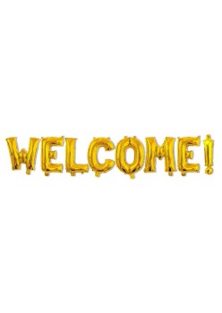 Set Baloane din Folie Metalizata, Flippy, Model WELCOME!, Litere de 40 cm, Baloane Party, Ambalaj Individual, Pai Inclus, Umflare cu Aer sau Heliu, Auriu