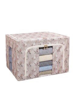 Cutie Depozitare, Flippy, 66L, din Material Textil, 50 x 40 x 33 cm, pentru Haine si Lenjerii, Model Flori de Primavara, Roz
