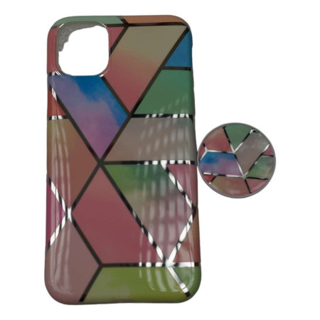 Husa protectie pentru Apple iPhone XR Soft IMD TPU Marble Geometric Roz Suport inclus