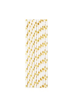 Set 10 Paie, Flippy, din Hartie, 19.5 cm, Model cu Buline Aurii, Alb