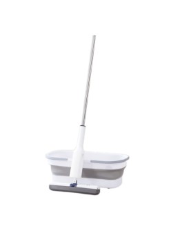 Set Mop cu Galeata Pliabila si Stoarcere Usoara – Gri, 32 cm, Maner Telescopic 140 cm, Sistem cu Roti si Mecanism dublu