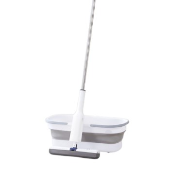 Set Mop cu Galeata Pliabila si Stoarcere Usoara – Gri, 32 cm, Maner Telescopic 140 cm, Sistem cu Roti si Mecanism dublu