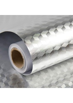 Autocolant de Bucatarie, Flippy, Autoadeziv, Impermeabil, Rezistent la Temperaturi Ridicate, din PVC, 40 x 100 cm, Model Cub 3D, Argintiu
