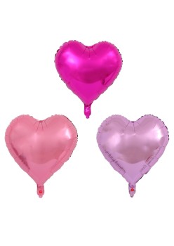 Set 3 Baloane din Folie Metalizata, Flippy, Figurina Inima, Tema Ziua Indragostitilor, 45 cm, Ambalaj Individual, Pai Inclus, Umflare cu Aer sau Heliu, Roz