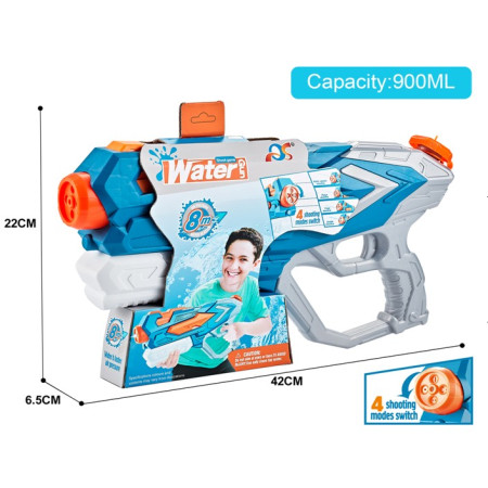 Pistol cu Apa Copii/Adulti, 6ani+, Rezervor 900ML, Albastru, 4 duze