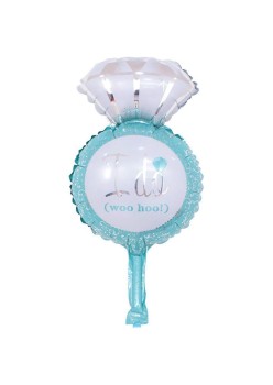 Balon din Folie Metalizata, Flippy, Mini Figurine Nunta, Model Inel de Logodna, Tematica Cerere in Casatorie, 46x23 cm, Ambalaj Individual, Pai Inclus, Umflare cu Aer sau Heliu, Albastru