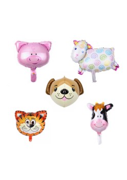 Set 5 Baloane Folie Metalizata, Flippy, Figurine Animale Domestice, 30 cm, Ambalaj Individual, Pai inclus, Umflare cu Aer sau Heliu, Multicolor