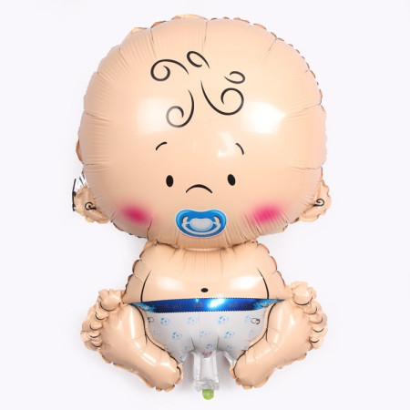 Balon din Folie Metalizata, Flippy, Figurina Baietel, Tema Botez, 73x48 cm, Ambalaj Individual, Pai Inclus, Umflare cu Aer sau Heliu, Albastru