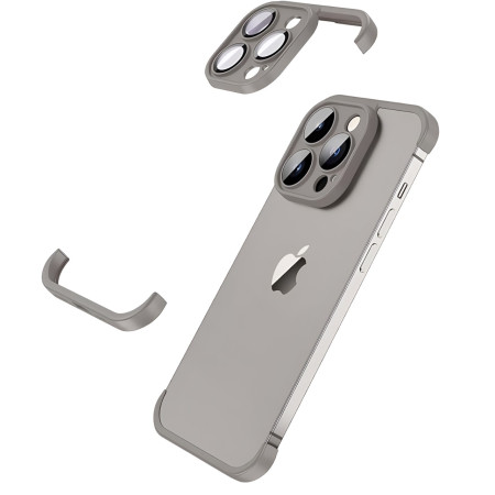 Husa Metalica Edgeless Compatibila cu iPhone 15, Flippy, Protectie pentru Colturi si Camera, Aliaj, Antisoc, Antizgariere, Gri Mat