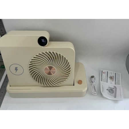 Ventilator 2in1, Flippy, Functie Incarcare Telefon Wireless, 100 Trepte de Viteza, 2400 mAh, 5V, 2A, 25 x 16.5 x 24 cm, Bej