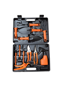 Set 12 Unelte Grădină cu Mânere Portocalii, pentru Plantare și Îngrijire, PVC & Carton, Cutie Inclusă, 37x28 cm, Negru