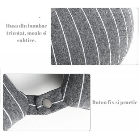 Pernă de Călătorie 2în1, Design Versatil cu Particule de Spumă cu Memorie, Confort Ergonomic, Gri