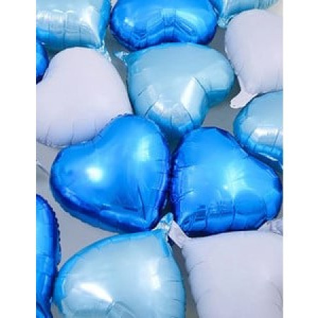 Set 3 Baloane din Folie Metalizata, Flippy, Figurina Inima, Tema Ziua Indragostitilor, 45 cm, Ambalaj Individual, Pai Inclus, Umflare cu Aer sau Heliu, Albastru/Argintiu