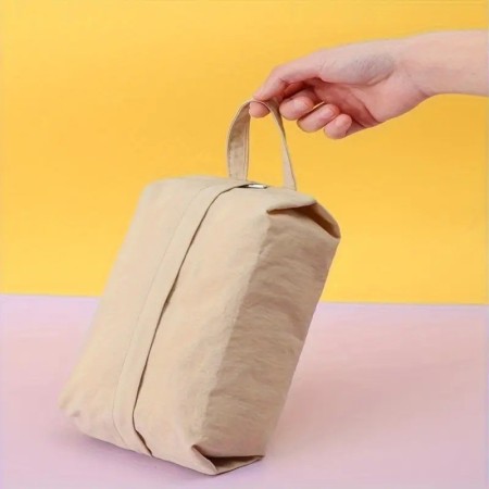 Geantă Depozitare Haine Mici, Lenjerie, Cosmetice, Impermeabilă, cu Mâner, 10x20x3 cm, Crem