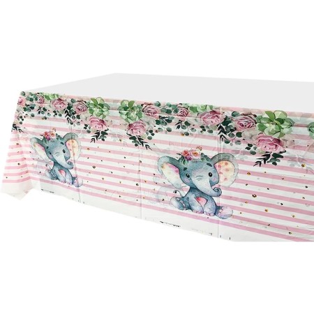Fata de Masa, Flippy, din Plastic, Imprimeu Elefanti, 180 x 108 cm, Roz