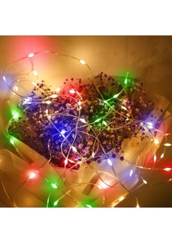 Instalatie de Craciun cu 8 jocuri de lumini, liniara, cu 100 micro LED-uri, 10 m, 220V, conectare la retea, fir transparent, multicolora