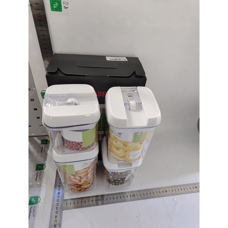Set 4 cutii de depozitare alimente, condimente, diferite dimensiuni, Flippy, Albe