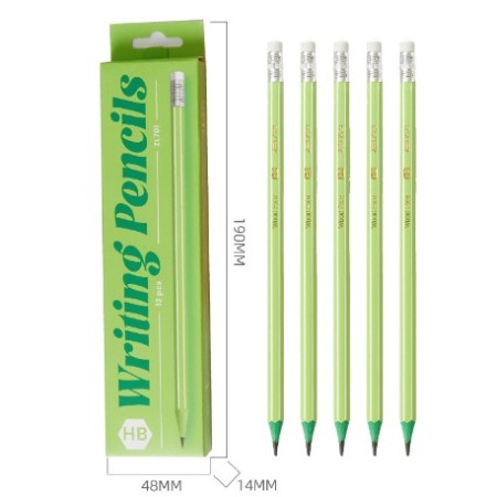 Set 12 Creioane Negre, Flippy, HB, pentru Scoala, cu Radiera, Model Verde, 19 cm