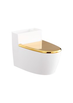 Scrumiera creativa Flippy, Forma de Toaleta, Capac Auriu, Material ABS si Otel Inoxidabil, 12.5 x 9.8 x 8.4 cm, Fixare prin Lipire sau De Sine Statator, pentru Baie, Camera, Bucatarie, Balcon, Auriu