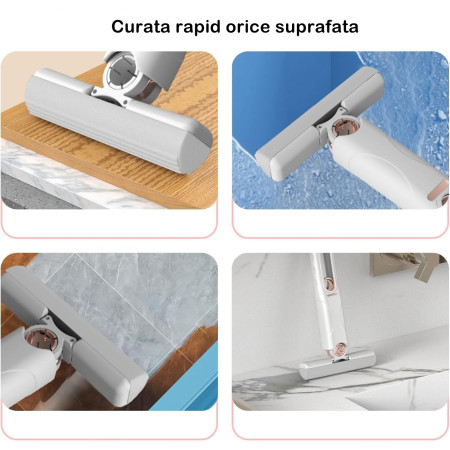 Mop de Mână Mini-Portabil, cu Burete Absorbant PVA și Sistem de Stoarcere, pentru Geamuri și Multisuprafețe, Alb