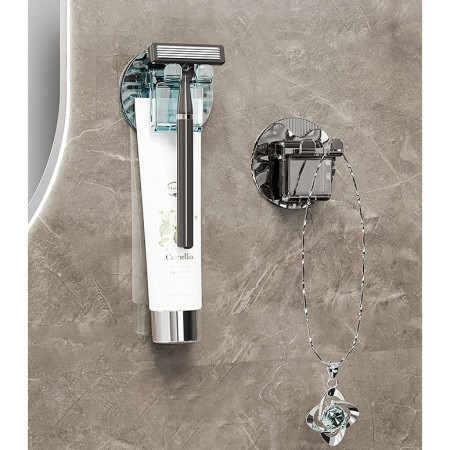 Suport Multifunctional 2 in 1, Pahar si Suport pentru Periuta de Dinti, Flippy, Plastic, Dimensiune: 10.4 x 7.3 x 7.3 cm, Gri