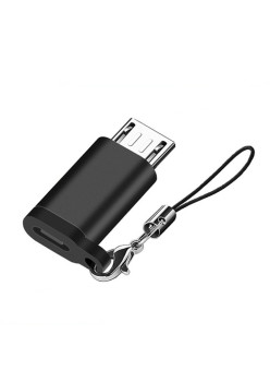 Adaptor Type C (mama) to micro USB (tata) cu Agatatoare Breloc inclusa, 2.5 cm lungime, Negru