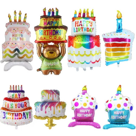 Balon din Folie Metalizata, Flippy, Model Prajitura cu Lumanare, 84x53 cm, Baloane Party, Ambalaj Individual, Pai Inclus, Umflare cu Aer sau Heliu, Multicolor