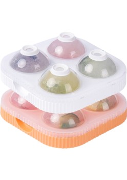 Set 2 forme sfere de gheata pentru wiskey si cocktail-uri Flippy, 4 sfere, material plastic/silicon alimentar, diametru 6.5 cm, cu orificiu tip palnie pentru umplere, 17 x 17 x 7 cm, multicolor