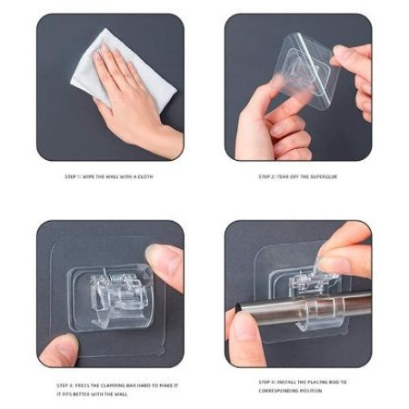 Set 2 Carlige Adezive Transparente, Flippy, Rezistente la Apa, 5 kg, Plastic, 6x6x4 cm