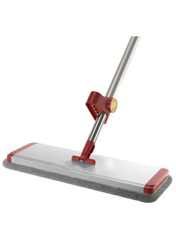 Mop Plat cu Laveta din Microfibra, Flippy, Pentru Uz Casnic, cu 2 Lavete Incluse, Sistem de Stoarcere, Tija Telescopica 130 cm, Rotire 360°, 42 x 130 cm, Rosu