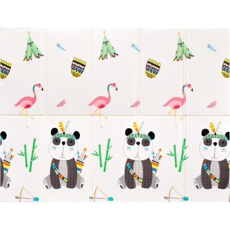 Covoras pentru Copii, Flippy, cu 2 Fete, Model Caprioare/Panda, din XPE+PE, Impermeabil, Antiderapant, Protectie Termica, +3 Luni, Pliabil, 150 x 200 x 1 cm, Multicolor