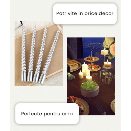 Set 4 Lumanari pentru Masa, Cina, Decor, Flippy, Model Rasucit, Lungime 25 cm, Auriu